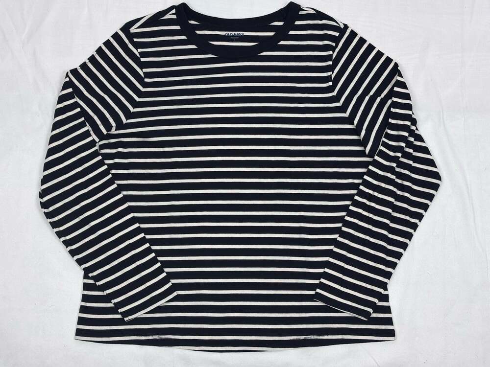 Old Navy Every Wear Long Sleeve Crew Neck T Shirt Black & White Stripe Size L
